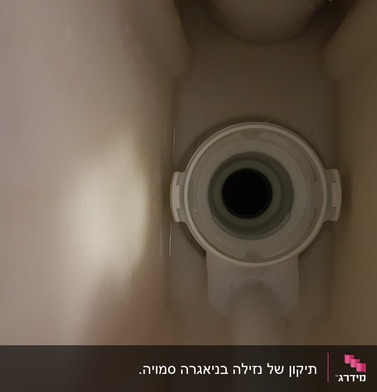 תמונה של פנים מיכל אסלה עם צינור וניקוז